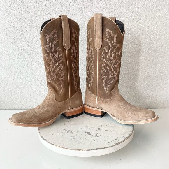 Lane SARATOGA Womens Cowboy Boots 7.5 Latte Suede Western Cowgirl Mid Calf Tall - Picture 7 of 11